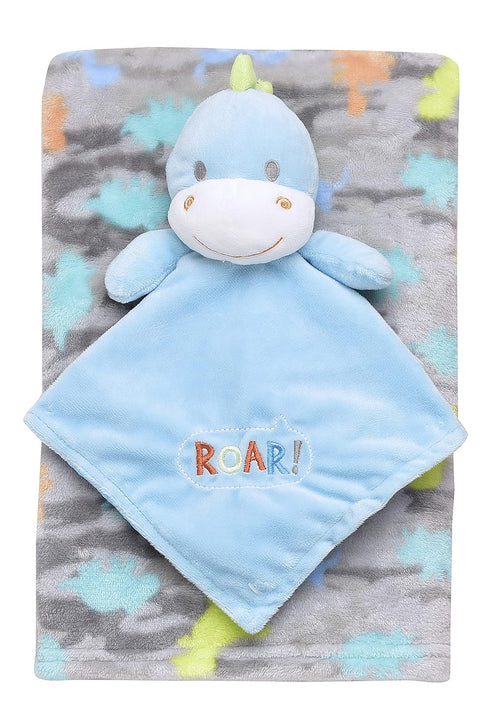 Baby Starters 2-Piece Snuggle Buddy Toy Rattle and Plush Baby Blanket Gift Set for Newborns and New Moms (Blue Camo, Dino, 30"x34")...