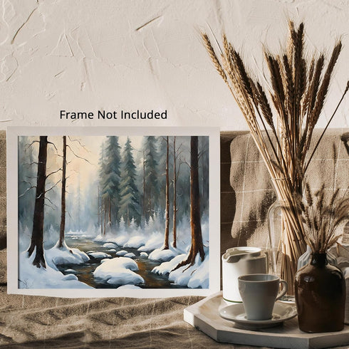 Posterizer 1 pcs-snowy jungle in winter in oil painting style-1-Landscape & Nature Art-GIft for Men Women Teens-Living Room Bedroom Decor- unframe...