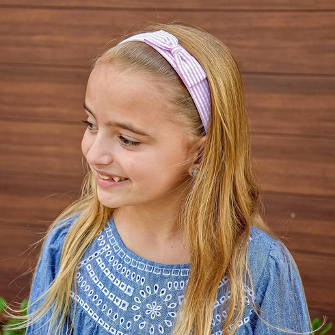 FROG SAC Adjustable Seersucker Striped Hairbands - Non-Slip Flat Bows for Girls & Kids, Cute Small Hair Accessories, Party Favors...