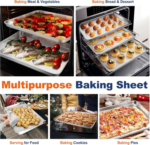 P&P CHEF 16 Inch Baking Cookie Sheet, Oven Pan Tray Stainless Steel Sheet Pan for Kitchen, Oven Bakeware for Multi Uses, Shiny Look & Dishwasher S...