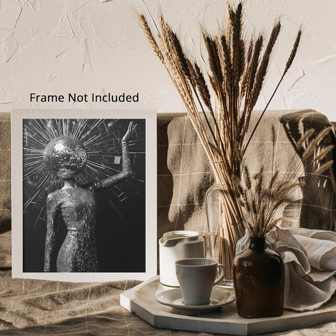 Posterizer 1 pcs-black and white retro disco ball and woman 3-Retro Art-Abstract & Modern Art-Chic Home Decor- unframed wall art...
