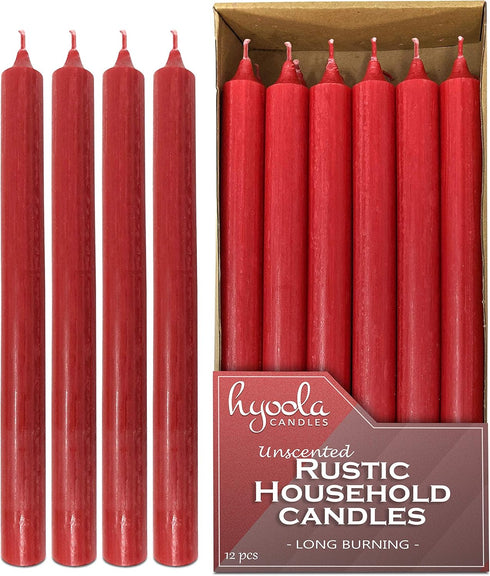 Hyoola 10 Inch Dinner Candles - 12 Pack - Red Tall Unscented Rustic Long Burning Candle Sticks...