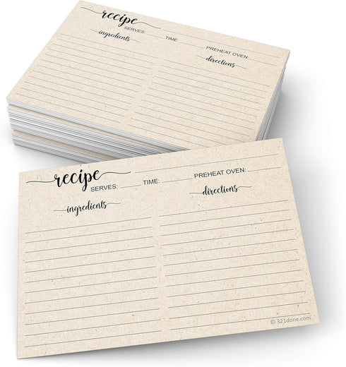 321Done 5" x 7" Recipe Cards (Set of 50) - Extra Large Double-Sided Premium Card Stock - Made in USA - Script Font Minimalist, Large Kraft Tan...