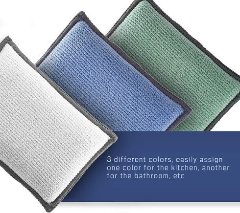 2-Sided Premium Microfiber Dish Sponge and Scrubber 3 Pack Variety - Heavy Duty Scouring Non-Scratch Multi-Surface...