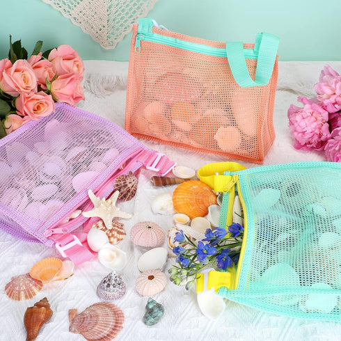 Tagitary Beach Toy Mesh Beach Bag Kids Shell Collecting Bag Beach Sand Toy Shells Beach Toys Swimming Accessories for Boys and Girls(Only Bags,A S...