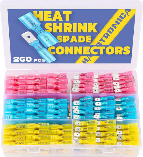 haisstronica 260PCS Heat Shrink Spade Connectors-Electrical Wire Connectors-Quick Disconnect Connectors -Female and Male Spade terminlas for Water...