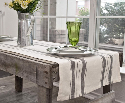 Gray Beige Stripped Farmhouse Cotton Table Runner, Dresser Scarf, Coffee Table Runner, Rustic Décor (17Wx54L)...