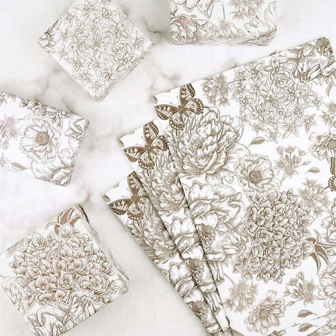 Bolsome 100 Sheets 20 * 14 Inches Vintage Floral Printed Tissue Paper Coffee Gold Peony Butterfly Printed Gift Wrapping Tissue Paper Peonies, Hydr...
