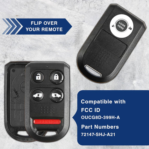 KeylessOption Key Fob Cover Case Replacement for 2005 2006 2007 2008 2009 2010 Honda Odyssey Remote Shell, 5-Button OUCG8D-399H-A, No Programming ...