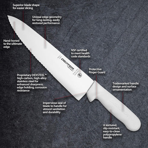 Dexter-Russell 10" Scalloped Cook’s Knife | S145-10SC-PCP | High Carbon Steel Blade with Slip-Resistant Grip | Sani-Safe Series | Made in USA...