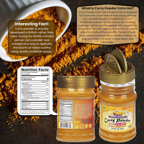 Rani Curry Powder EXTRA HOT (11-Spice Authentic Indian Blend) 3oz (85g) PET Jar ~ All Natural | Salt-Free | Vegan | No Colors | Gluten Friendly | ...