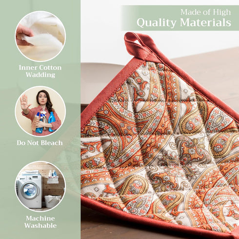 Maison d' Hermine Pot Holders Set 100% Cotton Heat Resistant Potholders 8" x 8" Hot Pads with Loop BBQ, Cooking, Baking, Grilling, Kitchen, Handli...