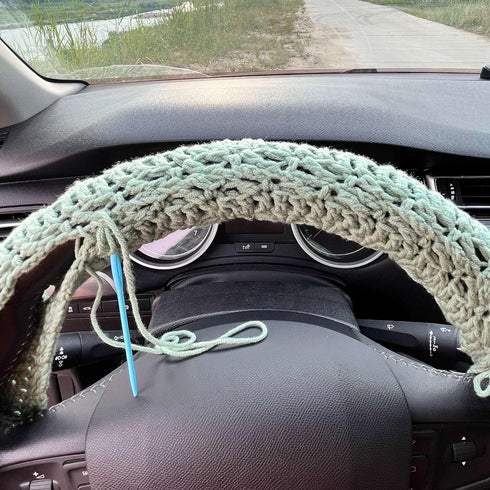 Crochet Steering Wheel Cover Set,Cute Car Steering Wheel Cover Boho 14-15 in,Handmade Daisy Granny Square Pattern Gift,Women Car Accessories (A Wh...