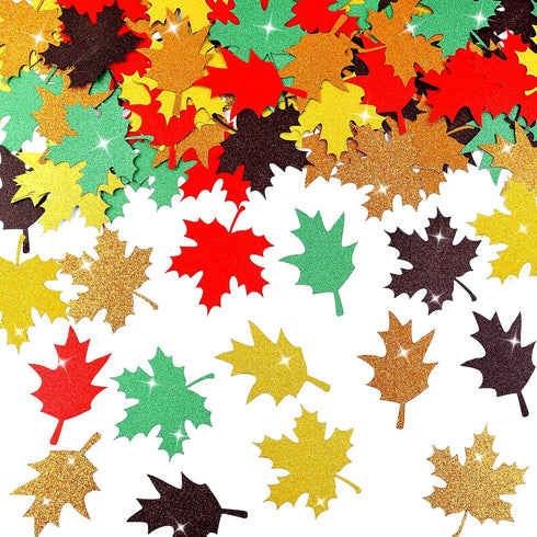 150PCS Fall Maple Leaves Cutouts with 210PCS Glue Points,Multicolor Glitter Paper Cardboard Maple Leaf Paper Cutting Autumn Maple Leaf Confetti fo...