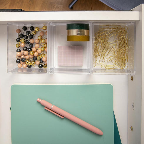 Martha Stewart Brody Desktop Storage Organizer, Stack and Slide Plastic Organizer Tray, Organizer for Office, Kitchen, or Vanity, 3" x 3.75", Clea...
