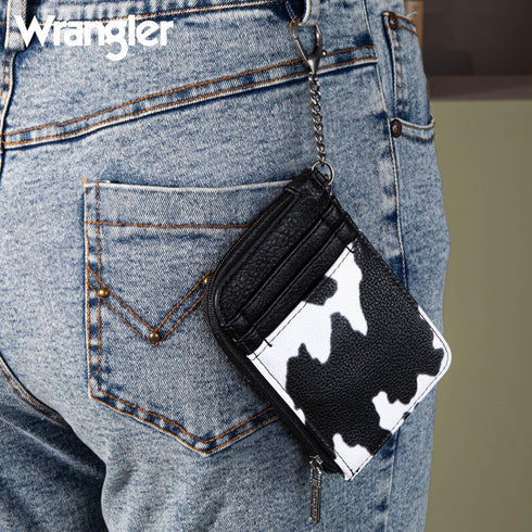 Montana West Wrangler Cow Print Credit Card Holder Cute Keychain Wallet with A Zipper Pocket...