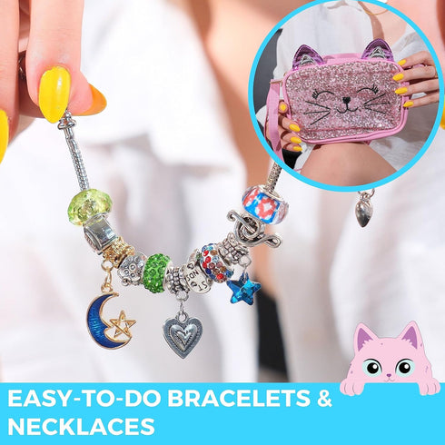 Modda Charm Bracelet Making Kit with Cute Bag, Assorted Beads, Charms, Necklace, Jewelry Making Kit for Girls, Crafts for Kids, Girls, Gift for gi...