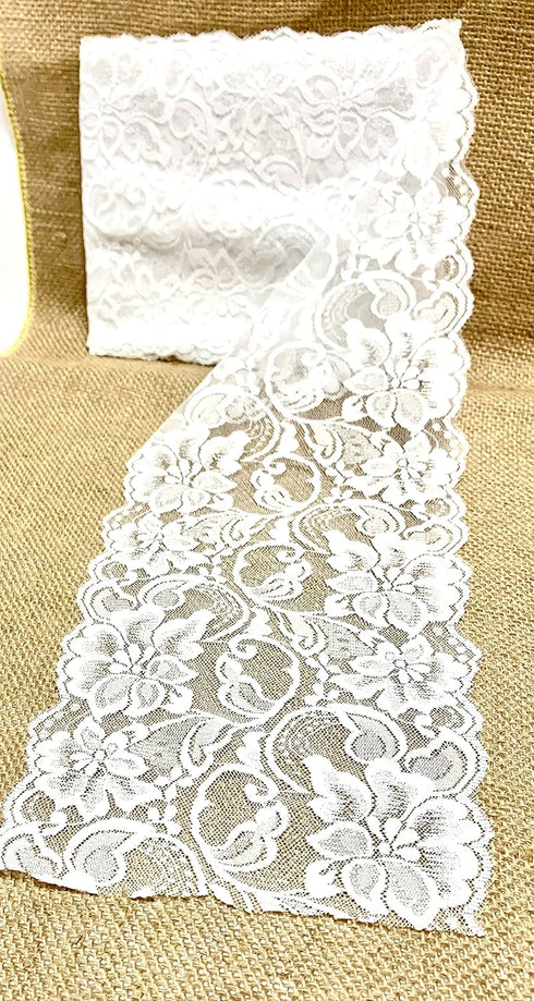 Natural White Floral Lace Yard Trim Soft Ribbon 6inch 15ft 5yards Eco Friendly, DIY Gift Wrapping, Weddings, Tie Backs Home Decor Crafts Decoratio...