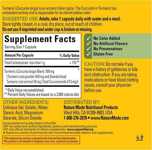 Nature Made Turmeric Curcumin 500 mg, Herbal Supplement for Antioxidant Support, 120 Capsules, 120 Day Supply...