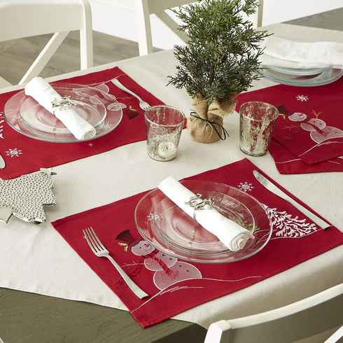 DII Embroidered Holiday Table Décor Collection Christmas Kitchen, Snowman Placemat Set, 13x19, Red, 4 Piece...