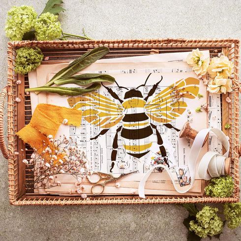 FINGERINSPIRE Bee Stencil 8.3x11.7inch Reusable Datura Bumblebee Drawing Stencil DIY Craft Hornet Painting Template Animal Bee Pattern Stencil for...