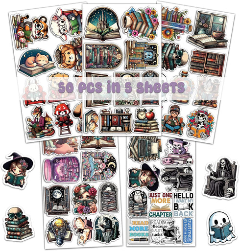 Pack 50 PCS Reading Book Stickers Waterproof Vinyl Decals Aesthetic Items for Adults Teens Lovers Readers Women Labels Decor Scrapbooks Laptop Pho...