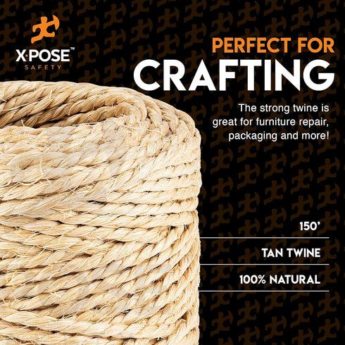 Sisal Twine - 2 Ply 150 Ft Thin Natural Fiber Rope on Spool - Rope Cat Scratching Post, Rope for Cat Scratcher, Cat Tree Replacement Parts, Pet To...