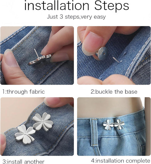 Pant Waist Tightener, 8 Sets Adjustable Clover Button for Jeans, Instant Removable Jean Buttons for Loose Jeans, No Sewing Required Pant Clips for...