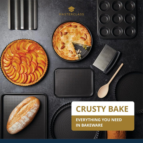 MasterClass KCMCCB15 Crusty Bake 23 cm Deep Perforated Pie Dish with PFOA Non Stick, Robust 1 mm Carbon Steel, 9 Inch Round Tin, Grey...