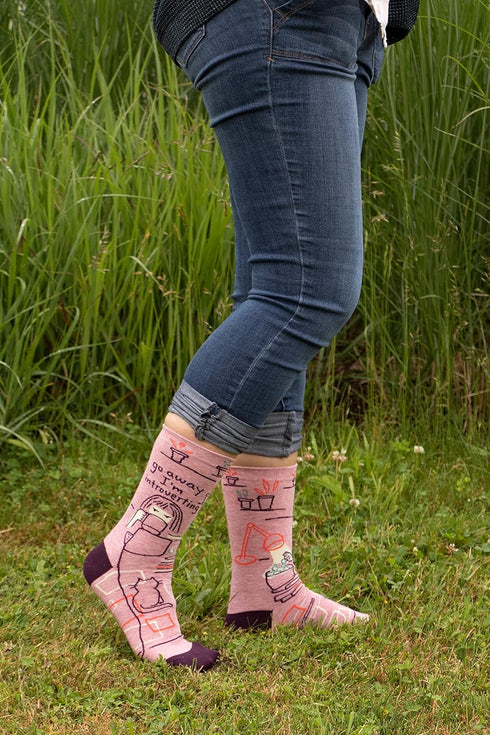 Blue Q Women's Funny Crew Socks ~ Go Away, I'm Introverting. (fit shoe size 5-10)...
