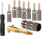 Banana Plugs 4 Pairs / 8 pcs (4 White/4 Red), 2 Set Screws, 24K Gold Plated Speaker Plug Connectors for Speaker Wire, Home Theater, A/V Amplifiers...