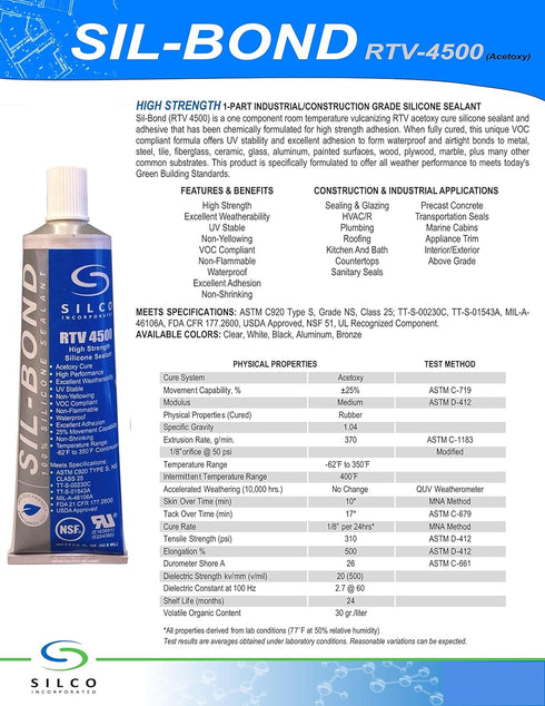 Silicone RTV 4500 Food Contact Safe High Strength Silicone Sealant, Clear (2.8 FL. Ounce) - 2 Pack...