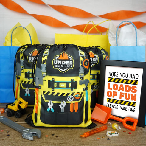 12 pk Construction Party Favor Bags for Construction Birthday Party Favors - Perfect for Excavator Birthday Decorations...