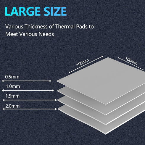 14.8 W/mK Thermal Pad, 50x90mm (0.5mm+1mm+1.5mm+2mm) Highly Efficient Thermal Conductivity, Heat Resistant Silicone Thermal Pads for Laptop Heatsi...