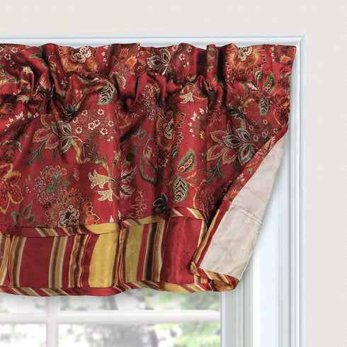 Waverly Navarra Farmhouse Scalloped Valance Rod Pocket Window Curtain for Kitchen or Bathroom, 52" x 16", Crimson...