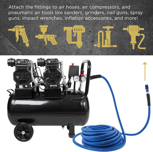 Master Elite Series 7 Piece Air Hose Fittings Set Kit - 2 Universal Air Couplers & 5 I/M Industrial Type Plugs, 1/4" NPT Male & Female Threads - A...