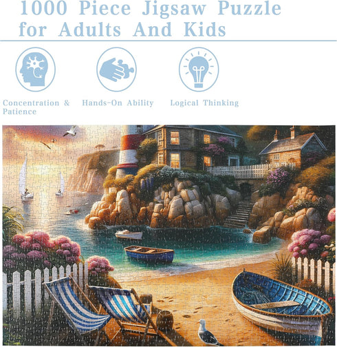 Rocorose 1000 Piece Puzzle, Lighthouse Coast Adults Jigsaw Puzzles, Beach Sunrise Sunset Landscape Puzzles Challenging Family Game...