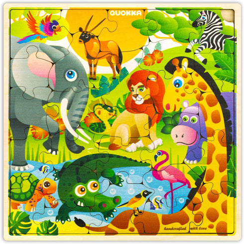 QUOKKA Wooden Africa Puzzles for Kids Ages 3-5 – 28 Pieces Toddlers Kids Puzzles Ages 4-8 Year Olds – Wood Africa Toys for Children 6-8 yo...