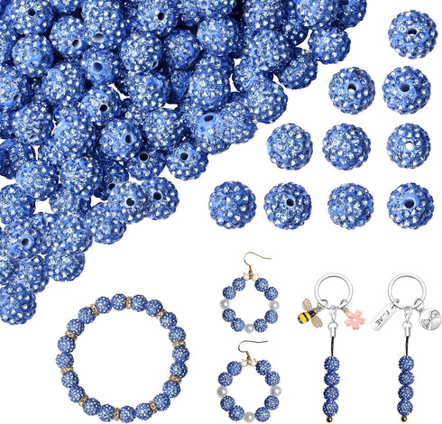 100PCS 10mm Rhinestone Beads for Jewelry Making, Light Blue Sparkle Crystal Clay Beads for Crafting,Shamballa Diamond Beads Bulk,Disco Ball Beads ...