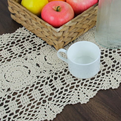 kilofly Handmade Crochet Lace Rectangular Table Runner 11 x 43 Inch, Beige...