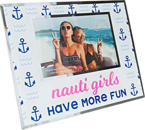 Pavilion Gift Company Nauti Girls Have More Fun - 4x6 Beach/Lake House Friend Picture Frame, Blue...