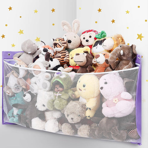 ANROYE Large Corner Stuffed Animal Storage, Kids Plushies Toy Purple Wall Hammock for Girls Room, Baby Squishmallow Holder for Nursery, Organizer ...