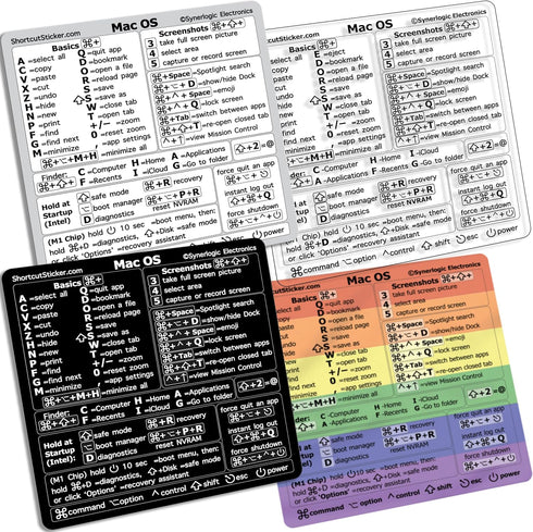 Synerlogic (M+Intel) Mac OS Reference Keyboard Vinyl Shortcut Stickers Compatible with MacBook Pro Air iMac Mini (4-Pack Black/White/Clear/Rainbow...