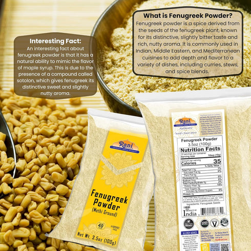 Rani Fenugreek (Methi) Seeds Ground Powder 3.5oz (100g) Trigonella foenum graecum ~ All Natural | Vegan | Gluten Friendly | Non-GMO | Kosher | Ind...
