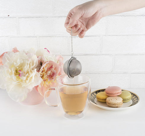Pinky Up Small Tea Ball Loose Leaf Tea Infusers with Chain Hook - Stainless Steel Tea Infuser With Clamp Closure 1.8inch Diameter Set of 1...