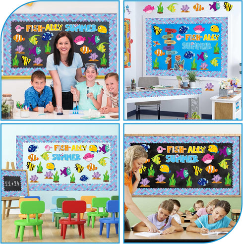 CY2SIDE 89PCS O-Fish-Ally Summer Cut-Outs Decor for Classroom Bulletin Board Border, Summer Tropical Fish Cut-Outs Trim Borders, School Summertime...