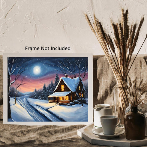 Posterizer 1 pcs- quaint old village-building in nature-night sky 11-Landscape & Nature Art-Floral Botanical Art- Decor for Home & Office- unframe...