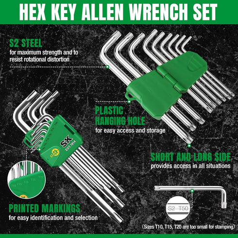 SK 9-Piece Allen Wrench Set, Star Hex Key Set, L-Shaped, S2 Steel...