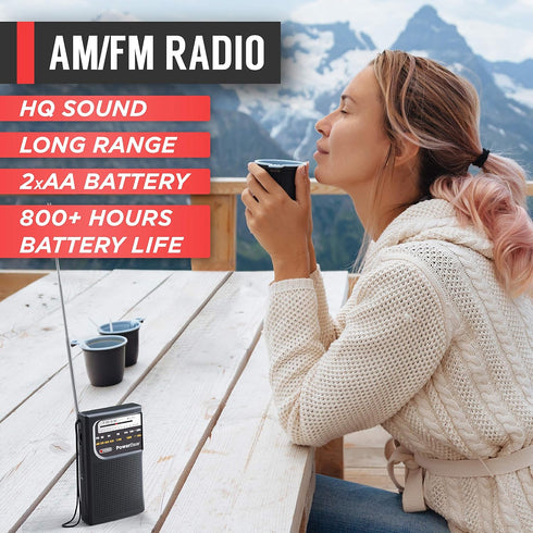 PowerBear Portable Radio | AM/FM, 2AA Battery Operated with Long Range Reception for Indoor, Outdoor & Emergency Use | Radio with Speaker & Headph...