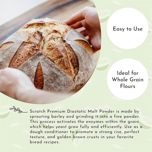 Scratch Diastatic Malt Powder for Baking - (10oz) Dried Barley Malt for Baking Bread - Bread Improver - Premium Baking Ingredients for Breads, Piz...
